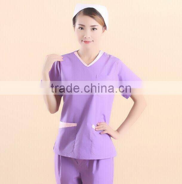 Juqian 2016 quality hot purple V neck summer hospital housekeeping staff uniforms