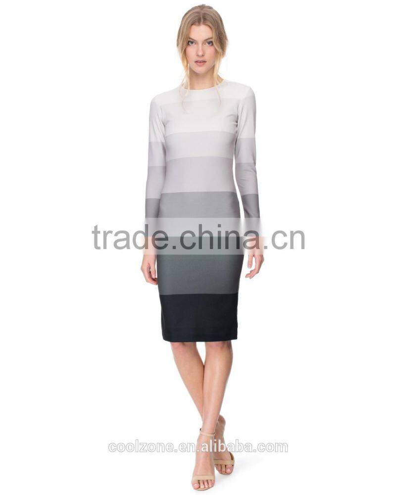 Silm fit gradient stripes tone dress with zip fastening on the back