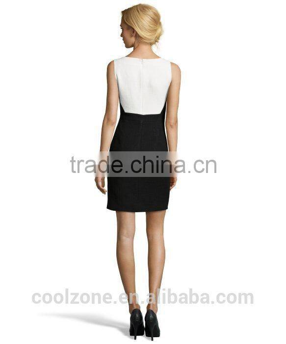 Slim fit sleeveless round neck patch work ladies official dresses
