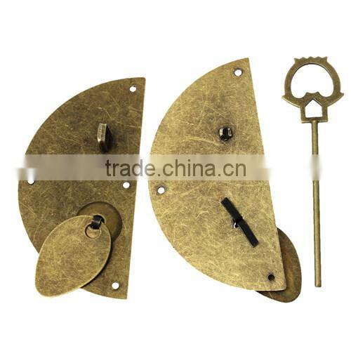 Antique Bronze Jewelry Wooden Box Case Lock Decorative 10.8cmx10.5cm