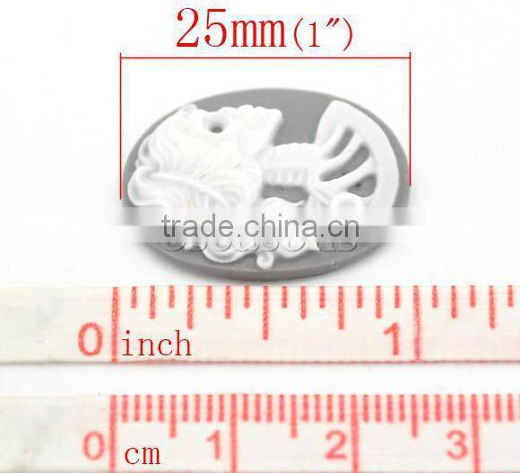Wholesale Gray Resin Halloween Skull Pattern Oval Cameo 25x18mm(1"x3/4"), sold per packet of 50