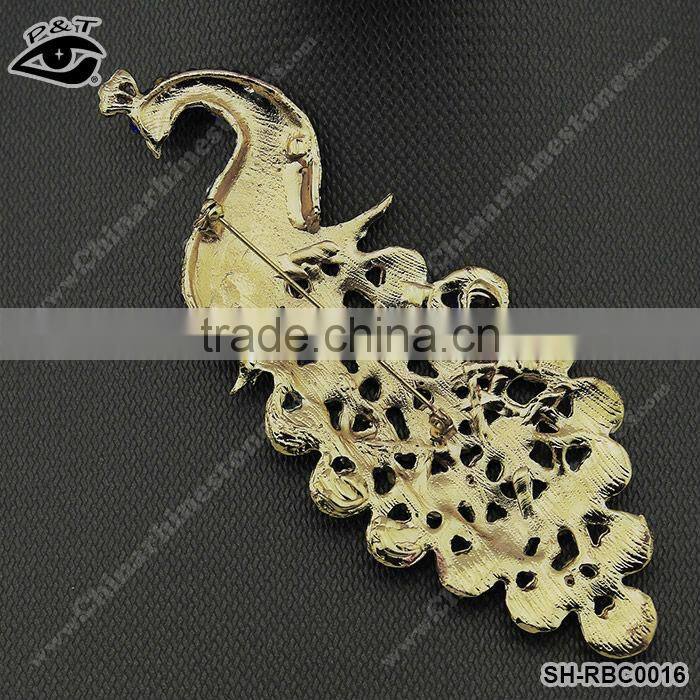 Peafowl Rhinestone design brooches royal blue color for lady dress