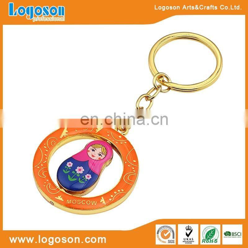 Popular Russian Doll Orange Metal Epoxy Souvenir Custom Keyring