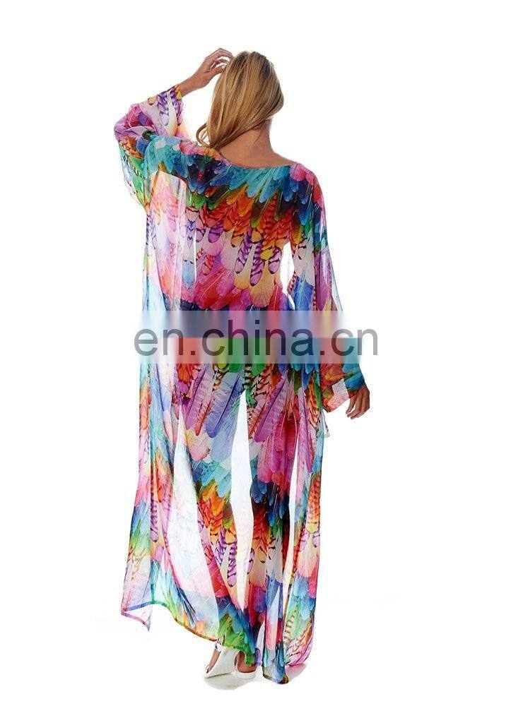 New Print Bohemian Long Chiffon Beach Dress Sarong Robe de Plage Kaftan Pus size Sexy Women Summer Dress Pareos Saida de Praia