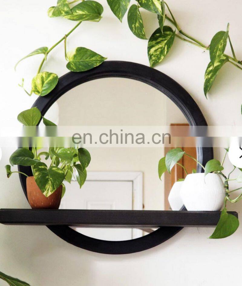 Wall Mounted hexagon mirror with customized color wooden frame Hanging Storage Display makeup mirror shelf Wall Decor