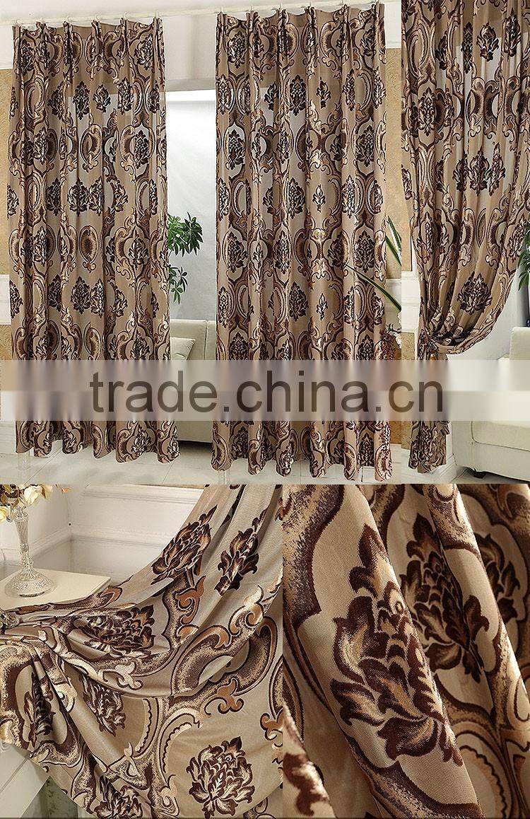 New design European jacquard polyester window curtain with curtain rod