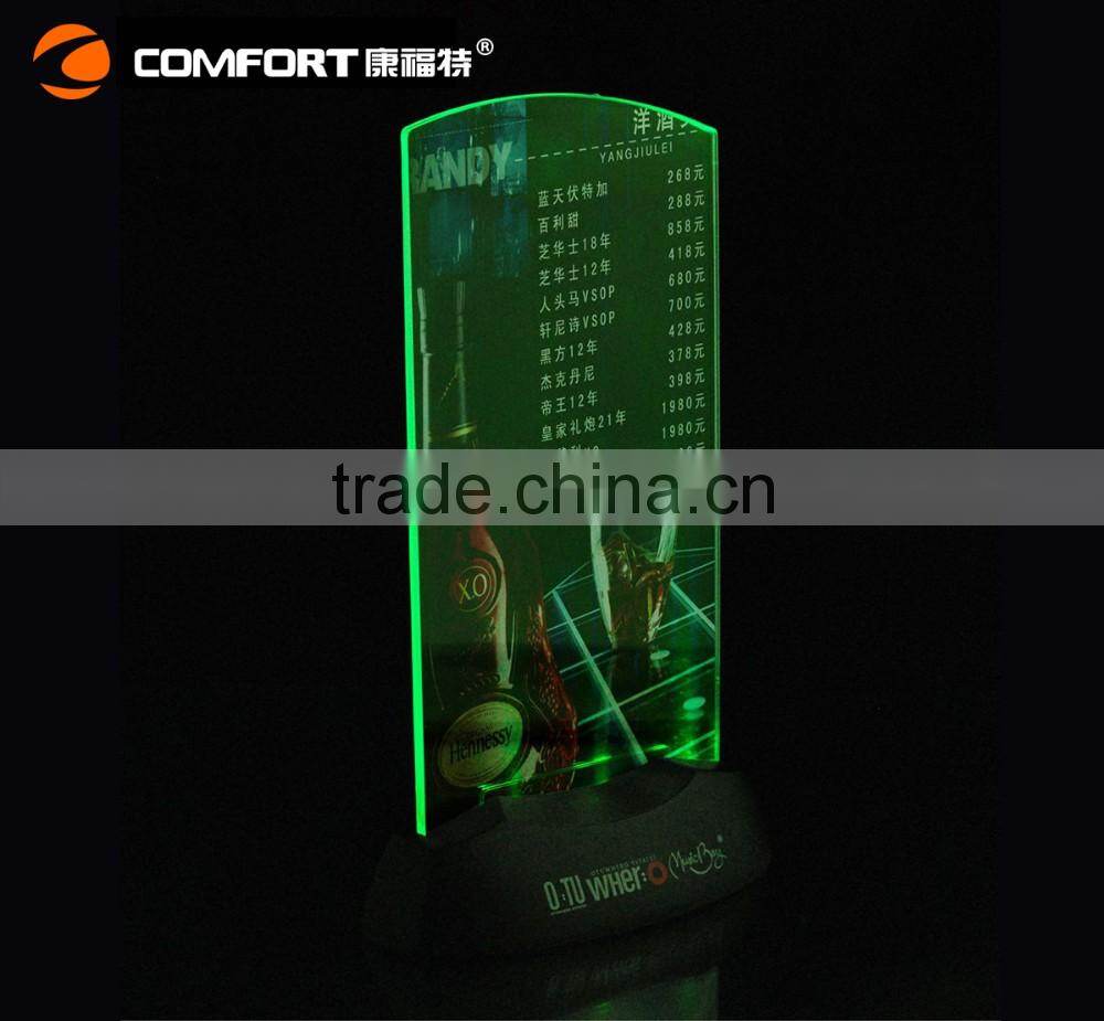 Acrylic Flashing Led Light Table Menu Restaurant Card Display Holder Stand