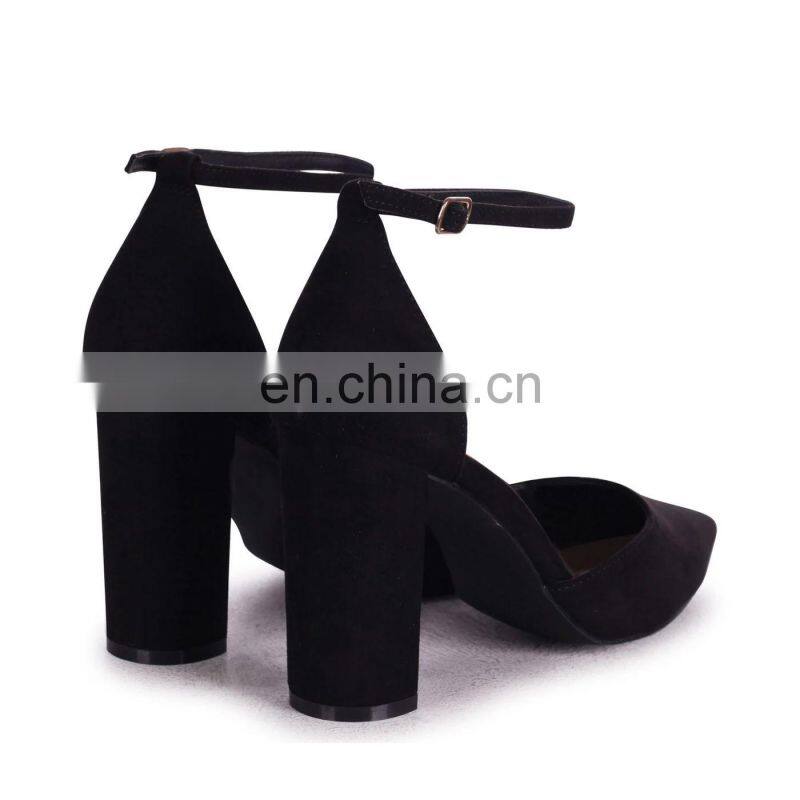 Black suede court shoes with ankle strap & block heels ladies sandals other colors are available