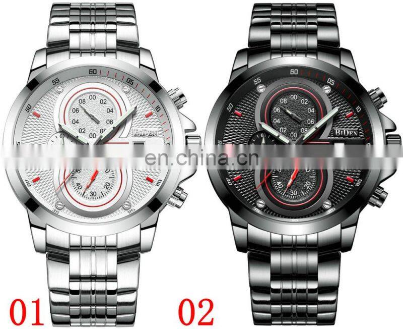 BIDEN 0085 Men Quartz Movement Casual Stainless Steel Band Watches Auto Date Automatic Chronograph Watch
