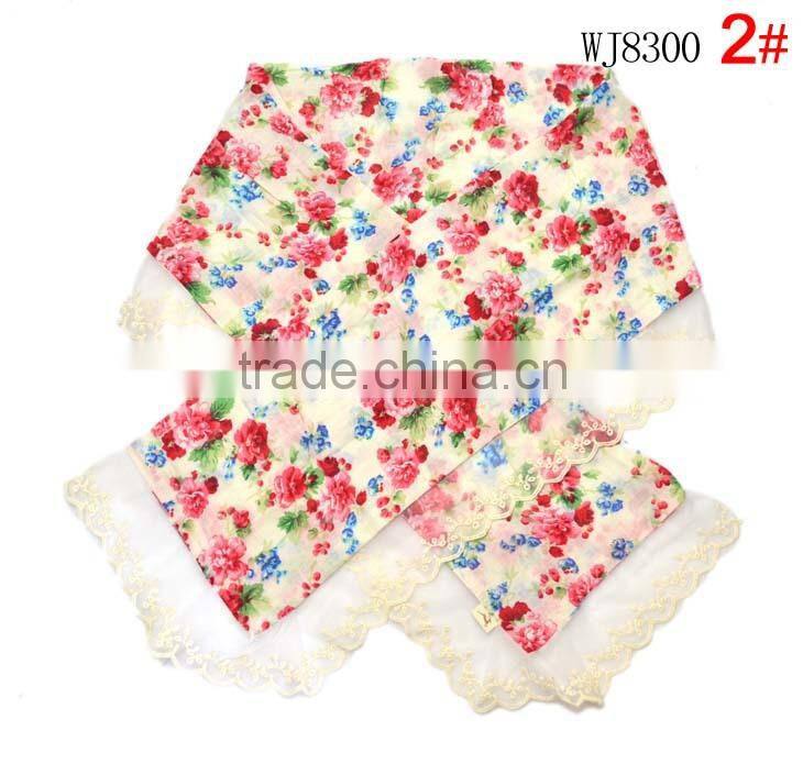 Autumn Winter Newest Beautiful Flower Printed Kids Girls Lace Scarf