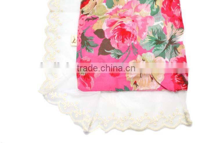 Autumn Winter Newest Beautiful Flower Printed Kids Girls Lace Scarf