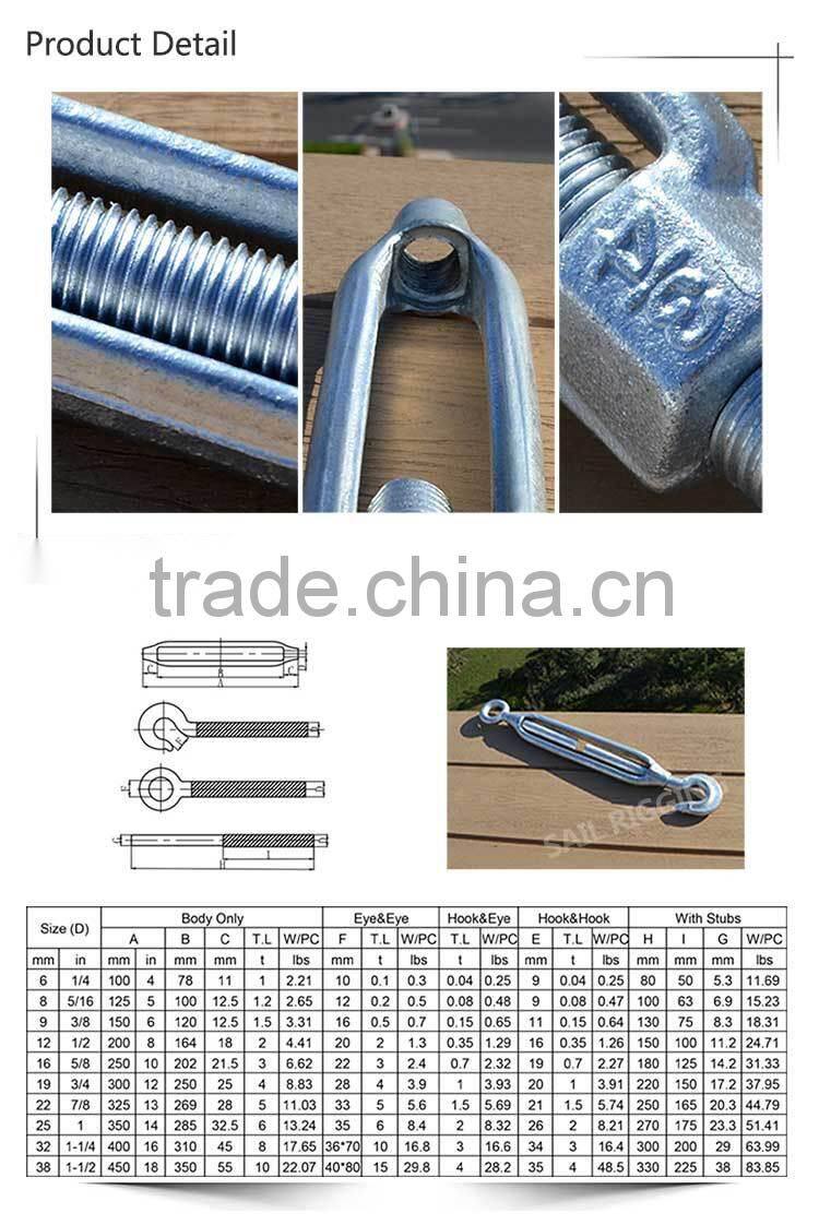 Open Die Forged Electro Galvanized JIS Frame Turnbuckle with Hook and Hook