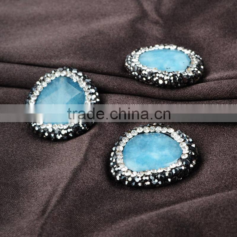 Natural aquamarine stone beads with ziron micro side faceted beads inlaid pave with opal & black spinel zircon