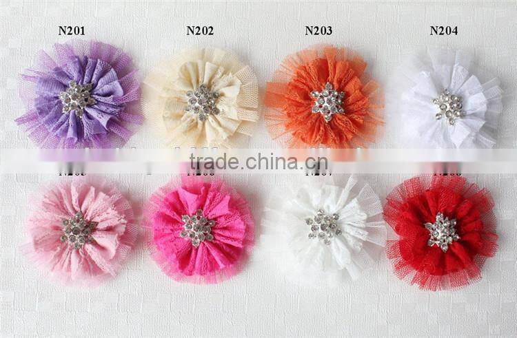 Artifical Lace Fabric Ballerina Flower With Rhinestones For Headband