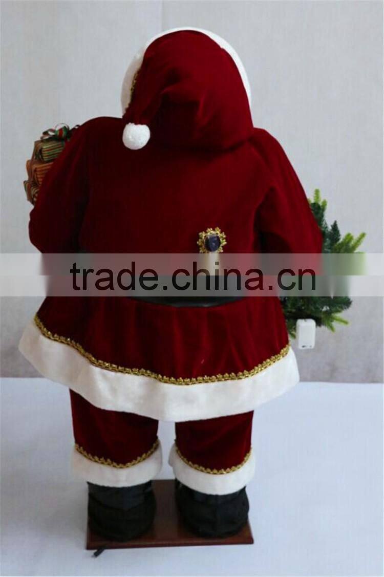 XM-A6071 plush 48 inch indoor inflatable santa christmas ornament with gifts and lighted tree circle