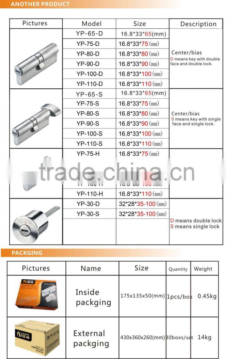 Cylinder of 304 stainless steel with flat tumbler mechanism(YP-30)
