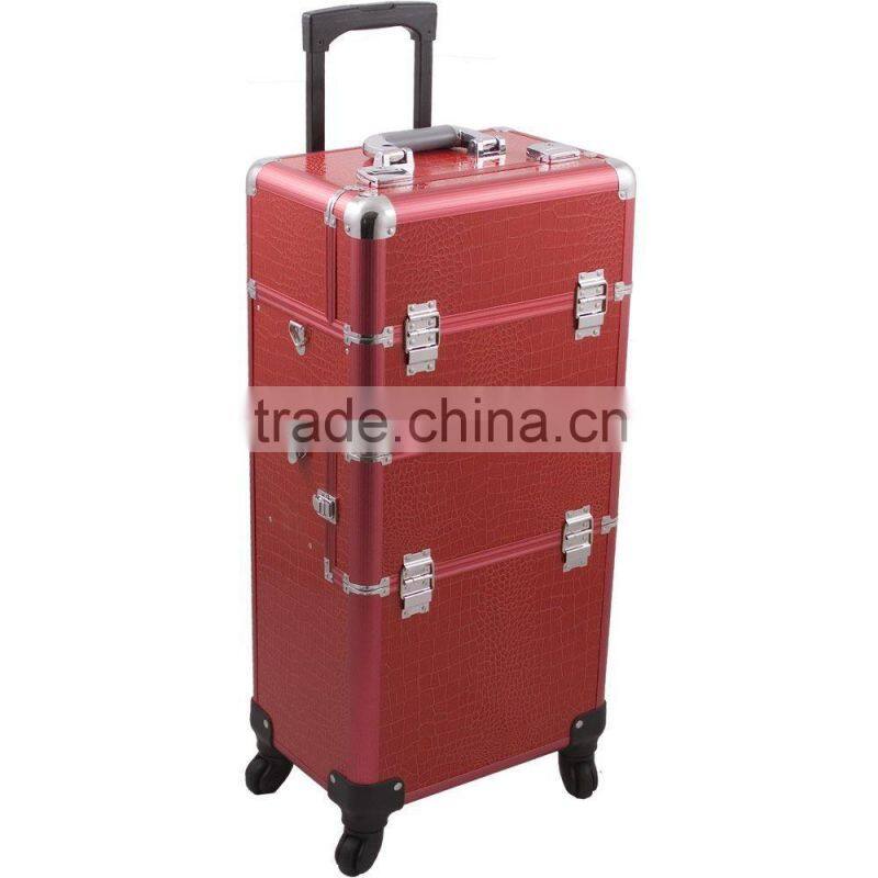 4-Wheel 2-in-1 Rolling Makeup Case with Easy-Slide and Extendable Trays, Includes Removable Tray and Extra Lid, 31-Inch, Smooth