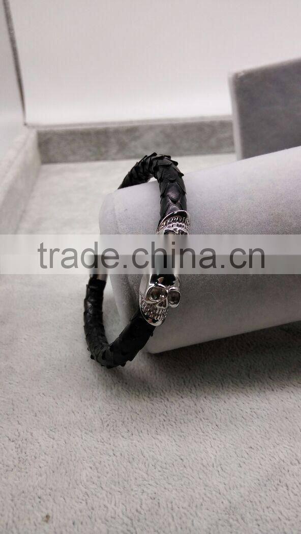 made in china wholesale latest fashion high end luxury styles popular python leather bracelet with skull
