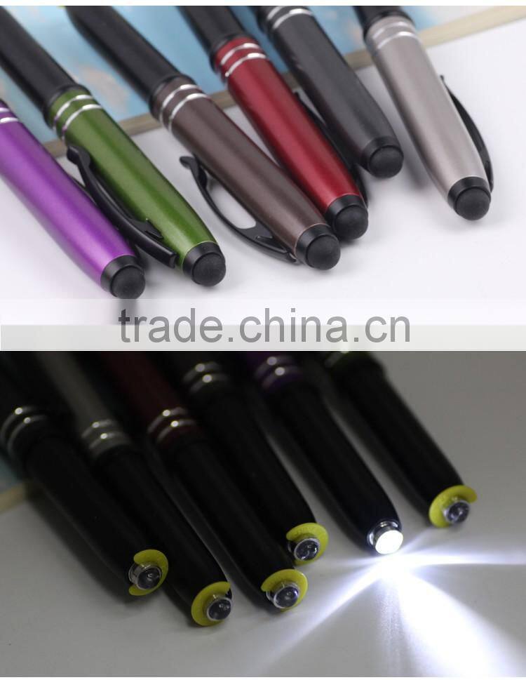 2016 the most classic promotional aluminium stylus ballpoint pen with LED light