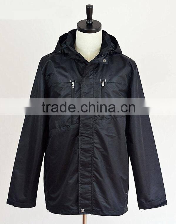 Outdoor sportswear black mens jacket with fur hoodies