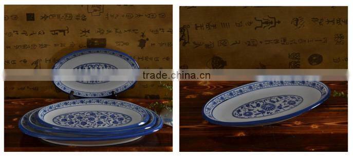 hot sale blue and white ceramic oval shape food fish dinner plates