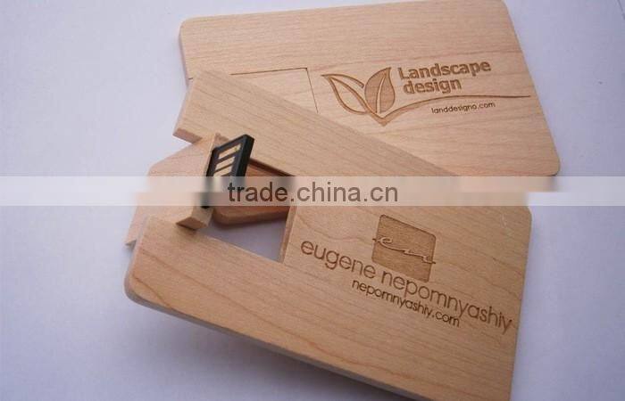 ECO friendly wooden material personalized laser engraving logo 16GB credit card usb flash pen drives