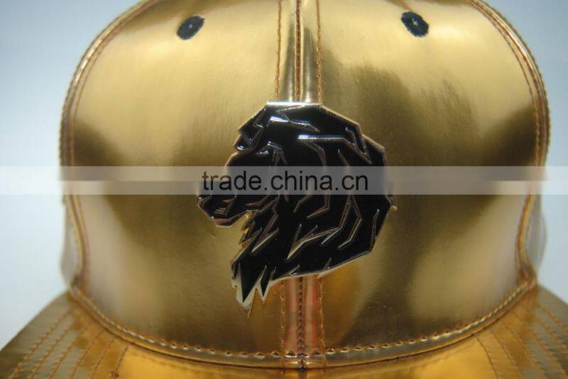 custom high quality gold leather metal plate leather strap baseball caps
