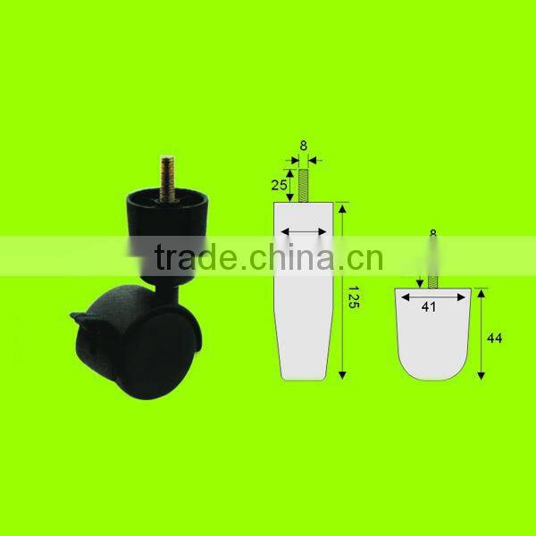 hot sale balck PA fixed thread stem bed casters legs with brake and sleeve (FC5311A)