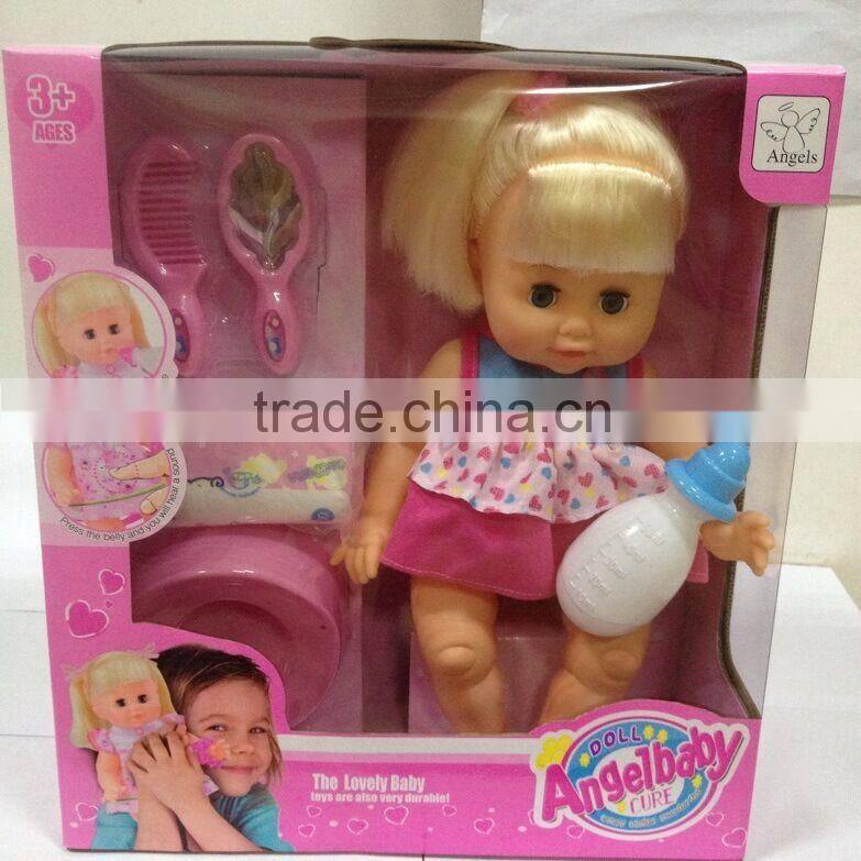 Hot selling 14inch soft material doll set drinking peeing girl baby doll toy