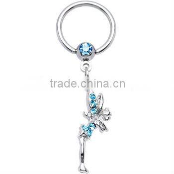 Aqua Gem Fairy Dangle Captive Ring Body Jewelry BCR