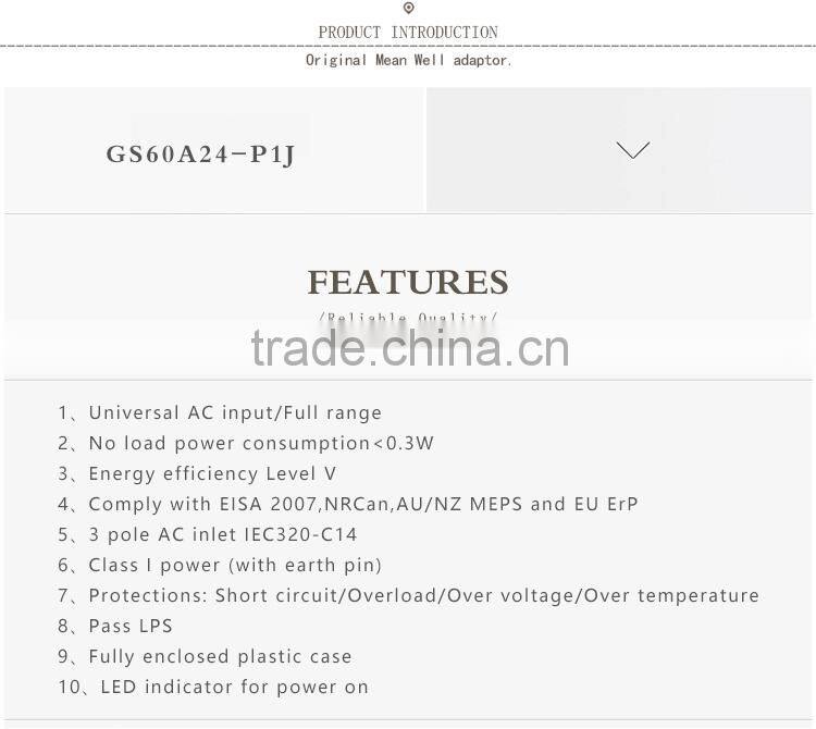 Meanwell 60W AC-DC Single Output Desktop power supplies/ 60w ac adaptor