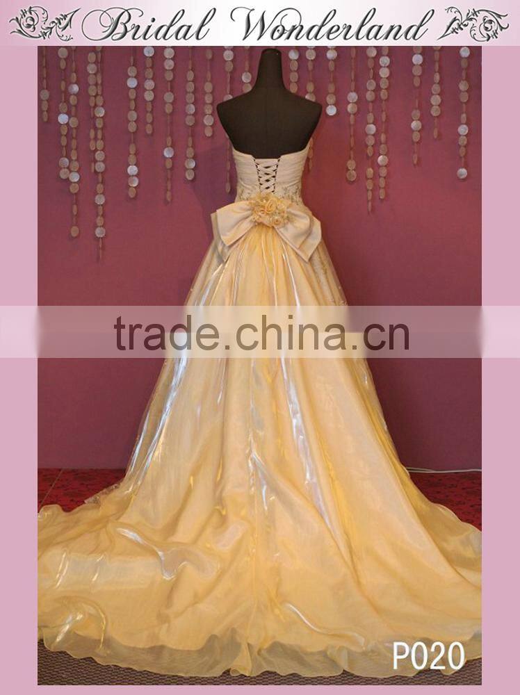 Long lace champagne color evening dress for wedding