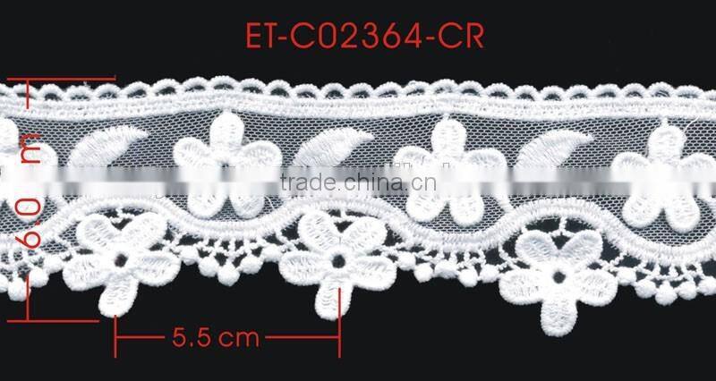Width 6.0 Centimeter Wavy Flower Mesh White Polyester Trimming Lace