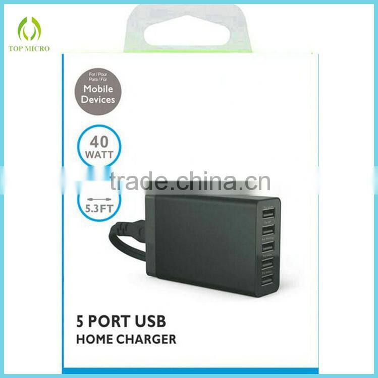 2016 Wholesales with 1.6M Power Cable 6A/8A Multiple 5-Port USB Travel Wall Charger