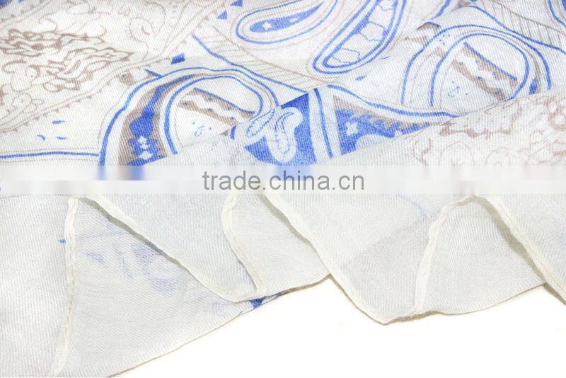paisley design blue and white printed 2015 spring scarf