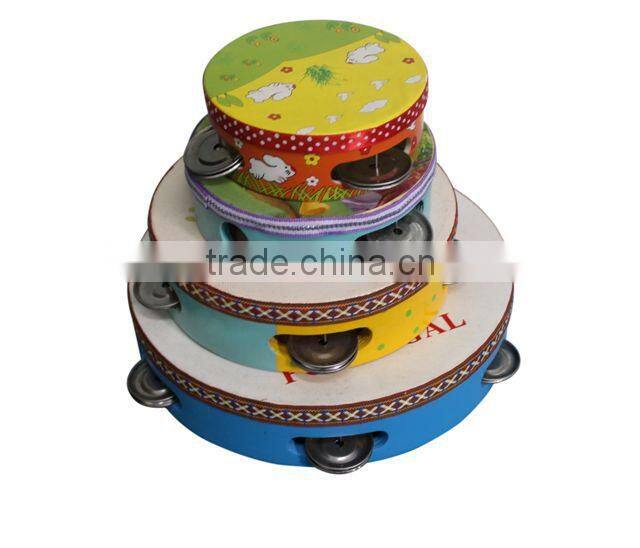 Wooden musical Toy cartoon tambourine