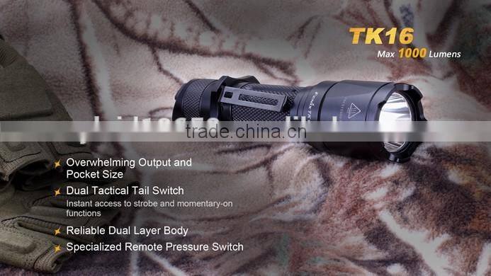 Fenix TK16 dual tactical tail switch 1000 lumen rechargeable tactical flashlight
