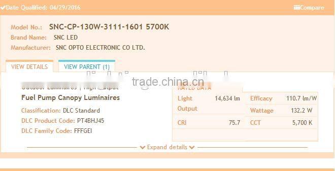 Patent design 130w UL cUL DLC list modular led canopy light with 120v for gas station