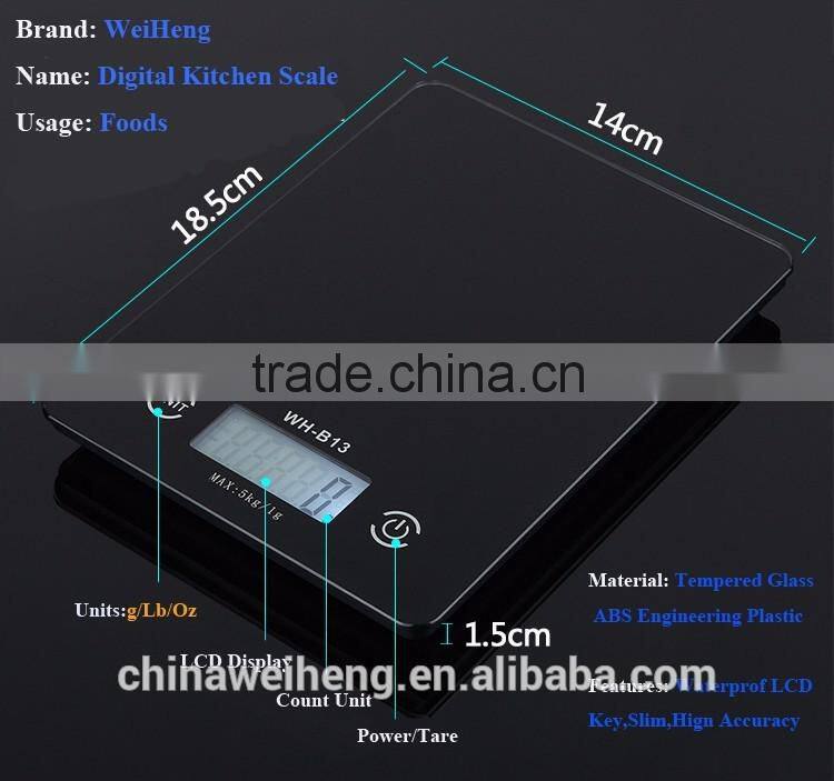 WH-B13L tempered glass manual electronic digital kitchen scale 5kg