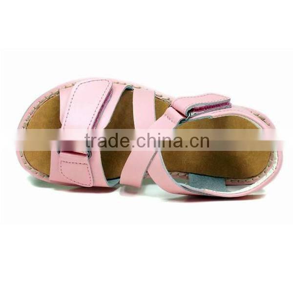 Hot Selling Summer Simple Pink Leather Girls School Sandals