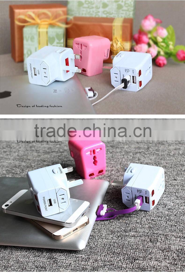 Universal travel adapter with USB charger 2100mA CE,ROHS,FCC compliant guangzhou factory