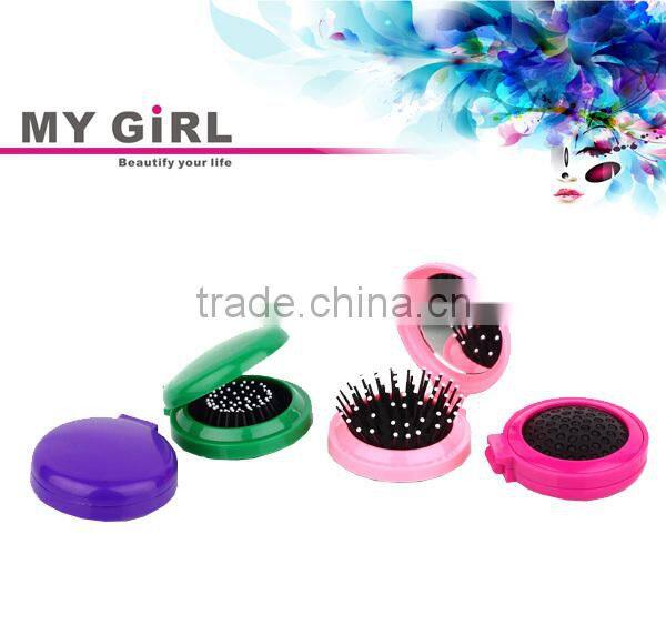 MY GIRL Round Folding Travel with Mirror Sets Mini Hair Brush