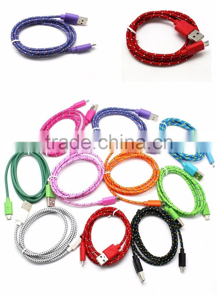 Nylon Woven USB Cable for V8 usb cable pigtail for samsung andriod phone cable