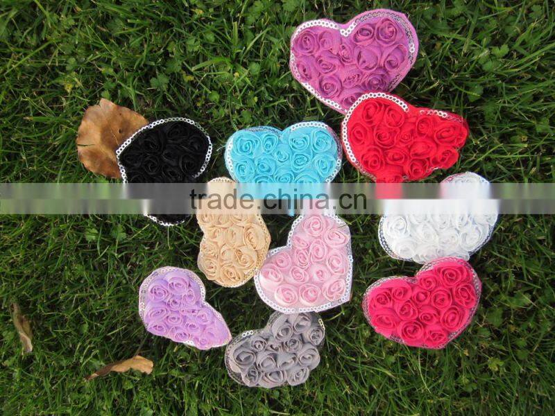 Rosette Fabric Heart Shape Rosette Heart Chiffon Rose Flowers Chiffon Heart,mix color IN STOCK