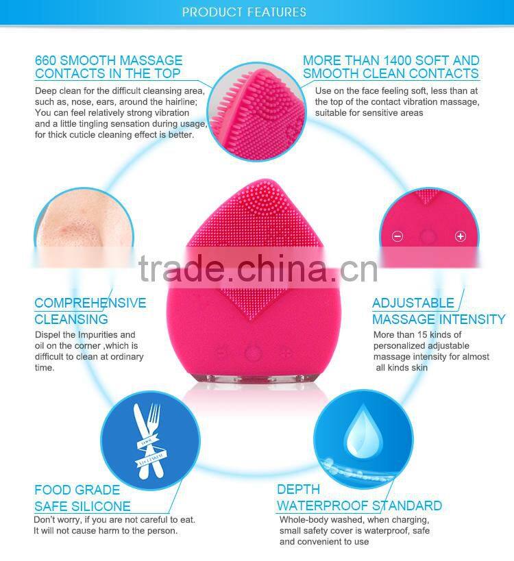 2016New Deep Face Clean Electric Waterproof Ultrasonic Facial Skin Care Vibrator Cleansing Wave Brush Cleaner