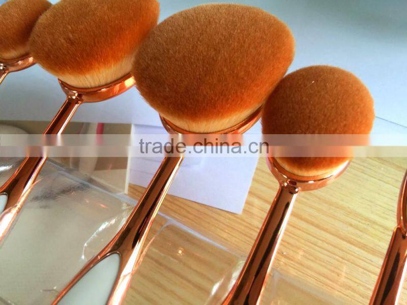 New wholesale Toothbrush shaped foundation brush 10 pcs pink and white oval makeup brush set