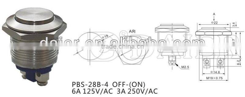 19mm momentary waterproof push switch