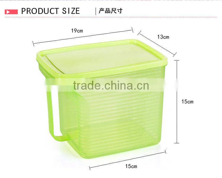 Sealed storage box in refrigerator with handle --green
