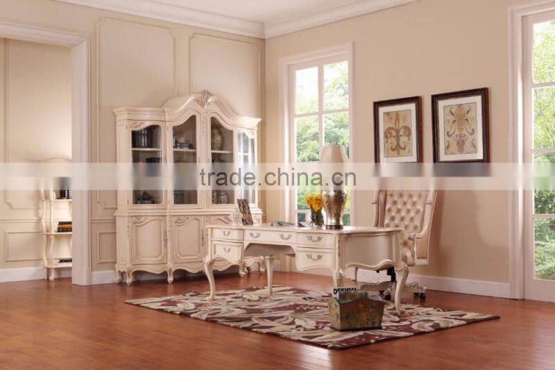 Classy French Baroque Style White Office Bookcase/ Antique Royal Wooden Carving Executive Bookshelf