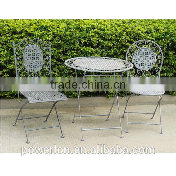 POWERLON Archaize gray vintage 2 seater patio set folding table and chairs antirust outdoor furniture